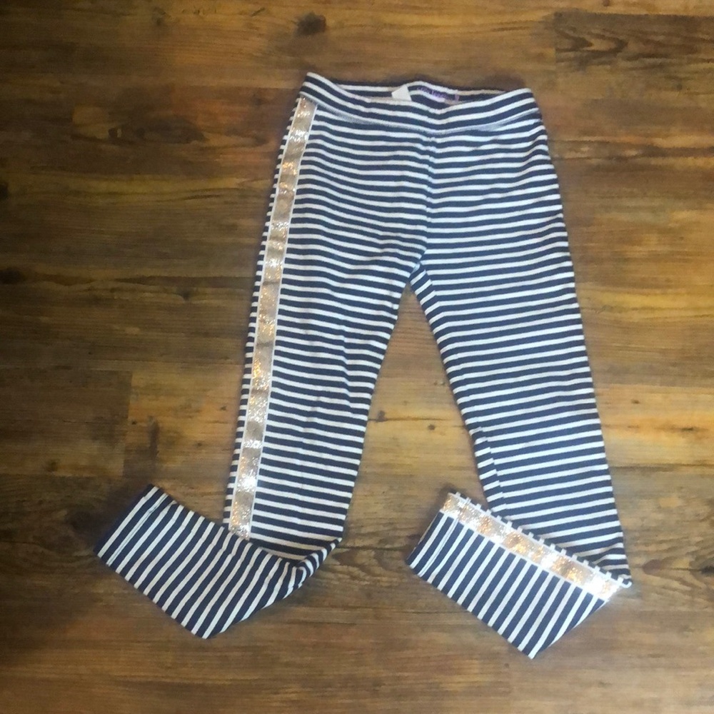 Crewcuts J.Crew l Navy & White Stripe Gold Glitter “Cozy Leggings”
